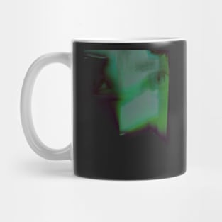 Digital collage, special processing. Abstract art. Eyes, overlay with light shapes. Aquamarine and green. So beautiful. Mug